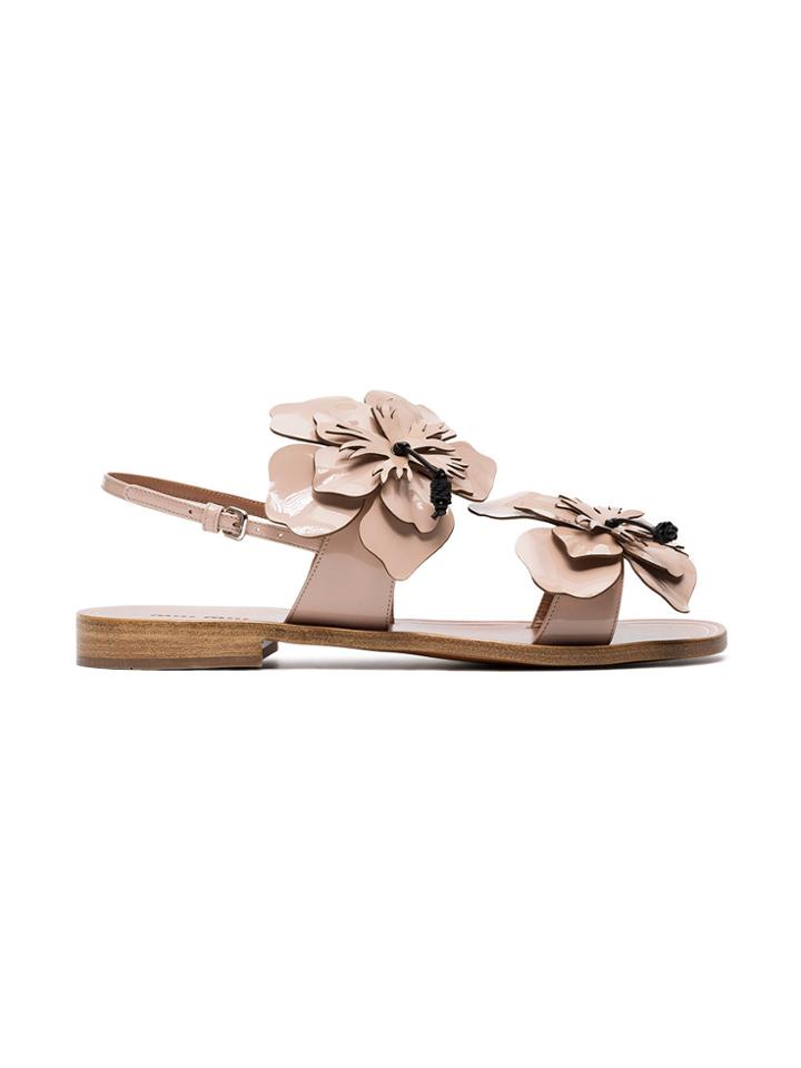 Miu Miu Sandals With Flower Detail - Nude & Neutrals