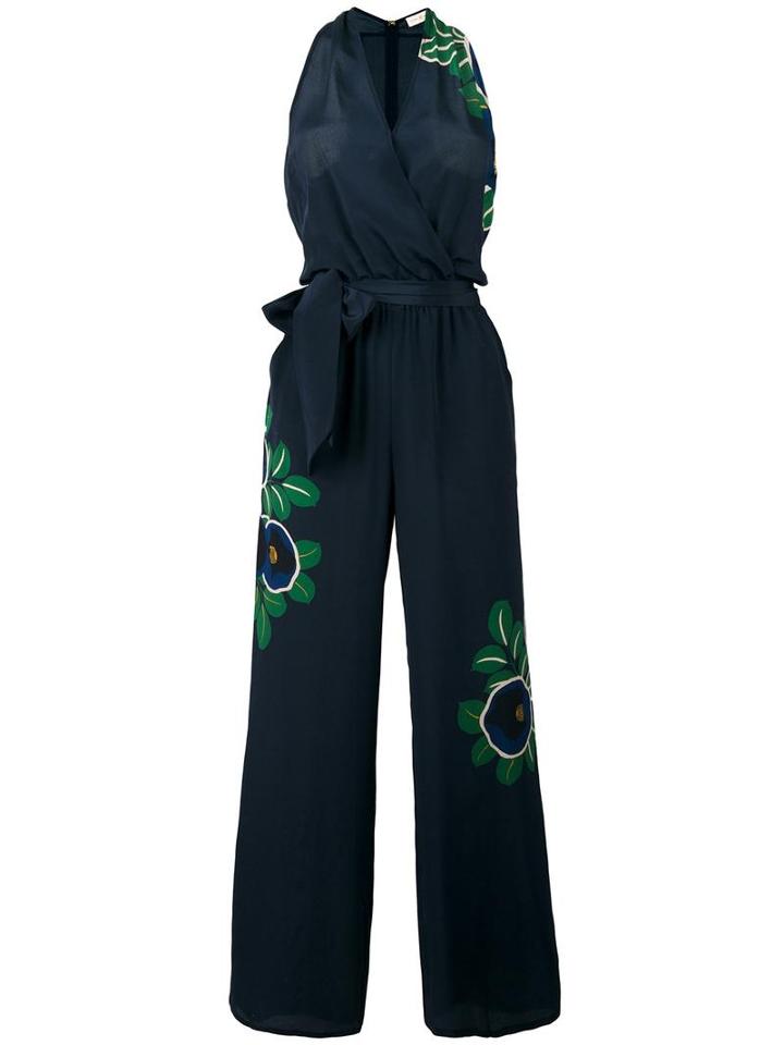 Tory Burch Floral Print Jumpsuit, Women's, Size: Medium, Blue, Silk