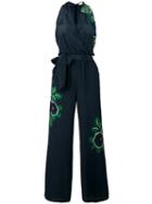 Tory Burch Floral Print Jumpsuit, Women's, Size: Medium, Blue, Silk