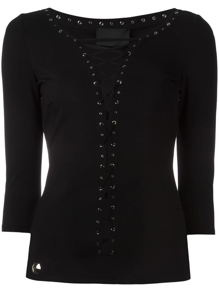 Philipp Plein Lace-up Top, Women's, Size: Small, Black, Viscose/polyester/spandex/elastane/silk