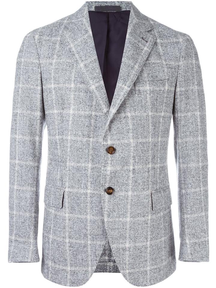 Eleventy Window Pane Plaid Blazer, Men's, Size: 54, Grey, Cotton/polyamide/viscose/alpaca