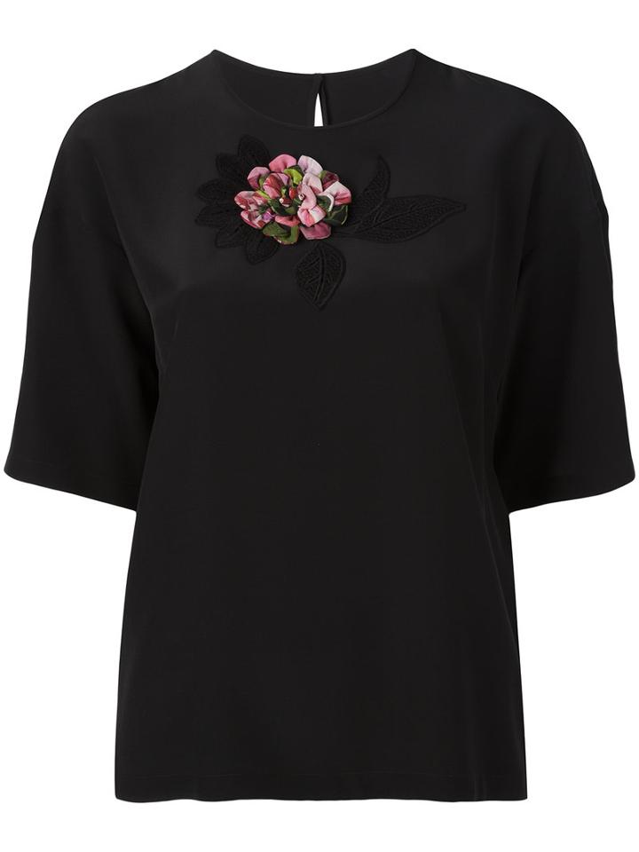 Dolce & Gabbana Flower Embroidered Top, Women's, Size: 38, Black, Silk