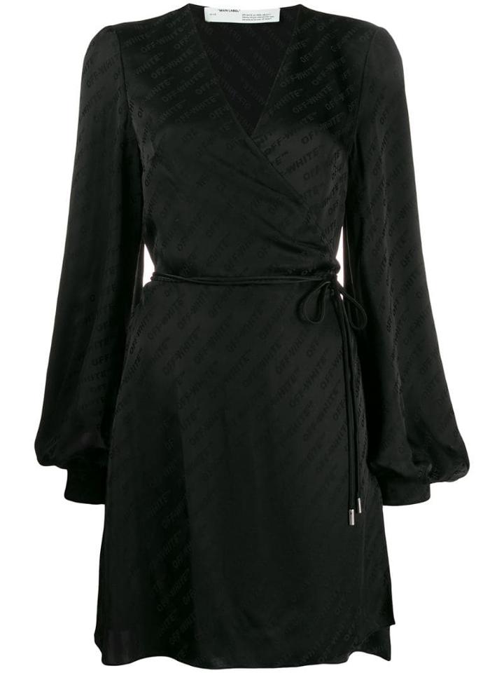 Off-white Logo-print Satin Wrap Dress - Black