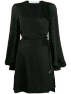 Off-white Logo-print Satin Wrap Dress - Black