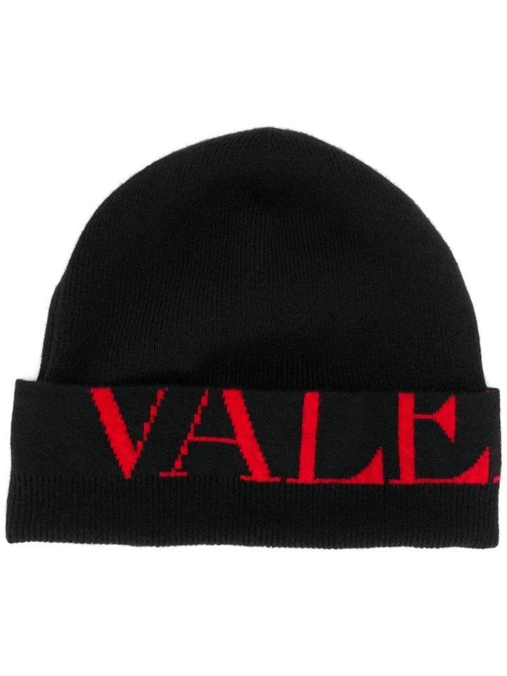 Valentino Contrast Logo Beanie - Black