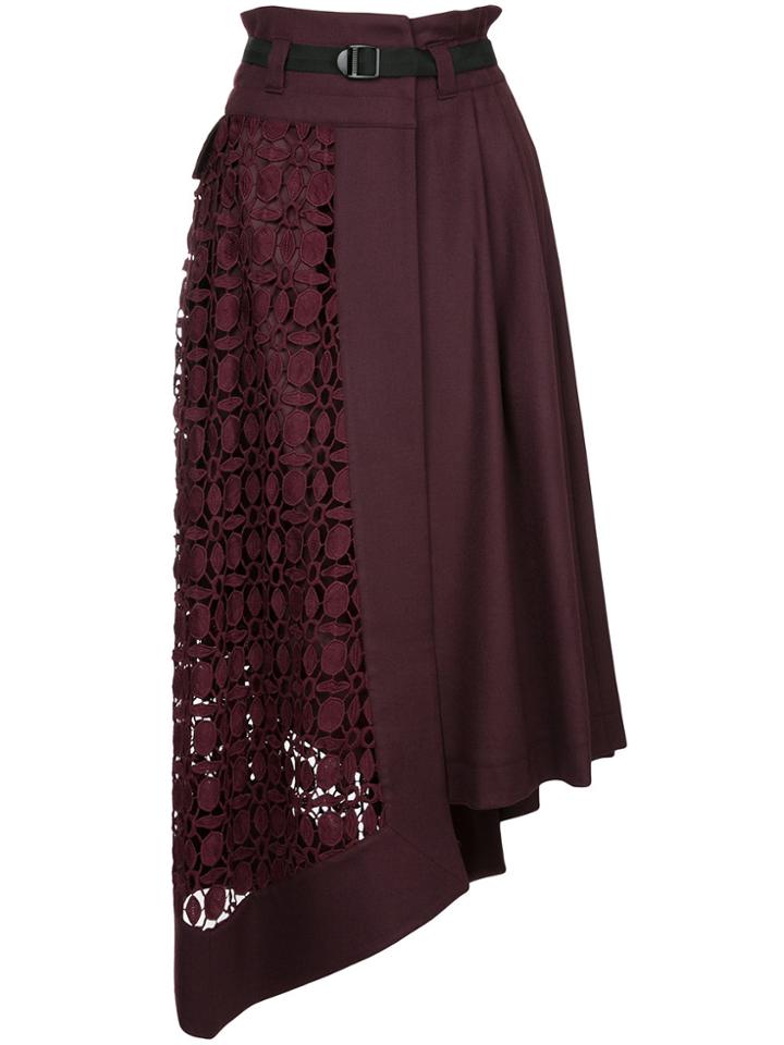 Aula Asymmetric Lace Panel Skirt - Red
