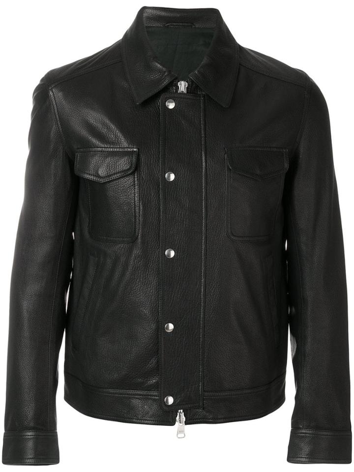 Ami Alexandre Mattiussi Grained Leather Zipped Jacket - Black