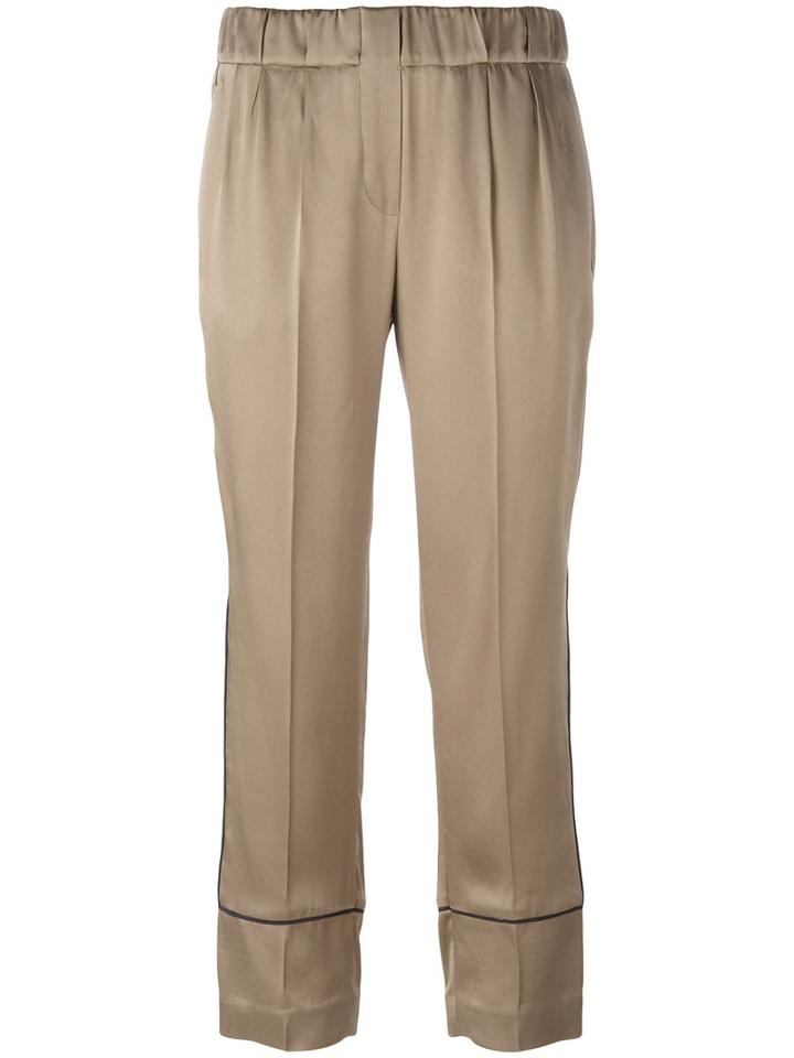 Brunello Cucinelli Piped Trim Cropped Trousers, Women's, Size: 44, Brown, Acetate/viscose/polyester