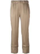 Brunello Cucinelli Piped Trim Cropped Trousers, Women's, Size: 44, Brown, Acetate/viscose/polyester