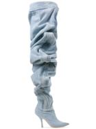 Y / Project 110 Thigh-high Ruched Denim Boots - Blue