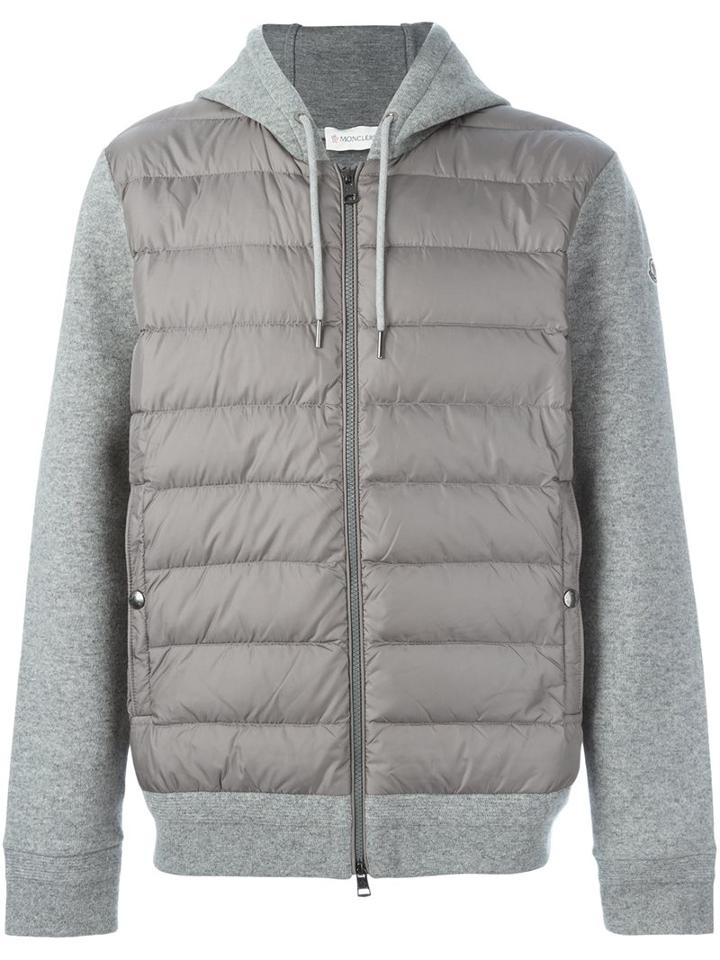 Moncler Padded Front Jersey Jacket, Men's, Size: Xl, Grey, Feather Down/polyamide/wool