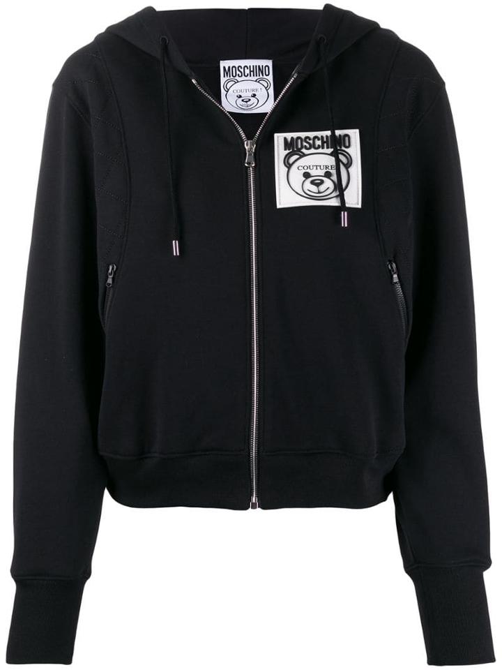 Moschino Zip-front Logo Patch Hoodie - Black