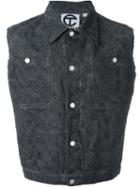 Telfar Embroidered Sleeveless Denim Jacket, Men's, Size: S, Black, Cotton