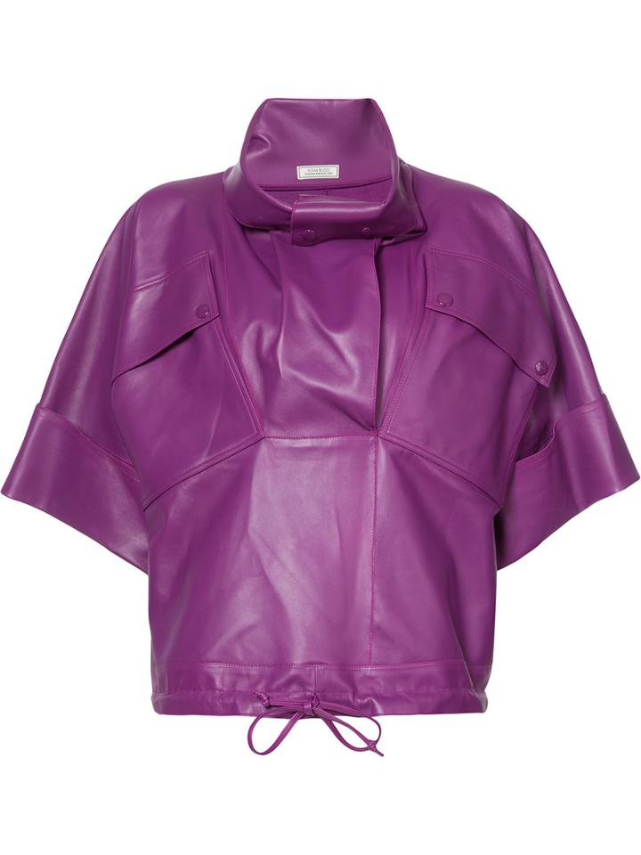 Nina Ricci - Boxy High Neck Top - Women - Leather - S, Pink/purple, Leather
