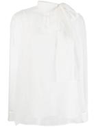 Valentino Sheer Pussy Bow Blouse - White