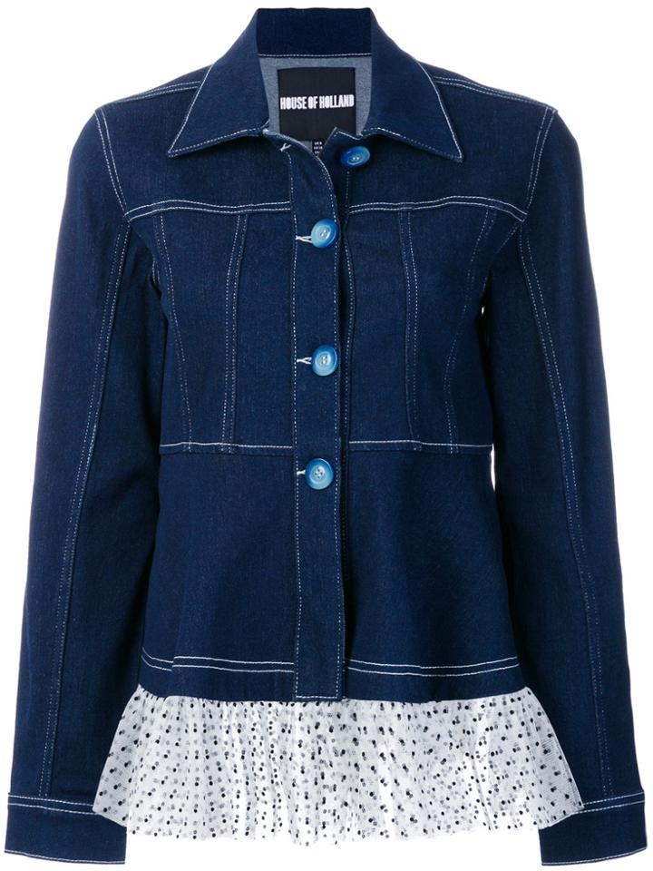 House Of Holland Polka Dot Ruffled Hem Jacket - Blue