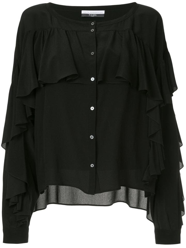 Faith Connexion Ruffle Buttoned Blouse - Black