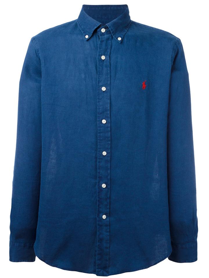Polo Ralph Lauren Embroidered Logo Denim Shirt, Men's, Size: Large, Blue, Linen/flax