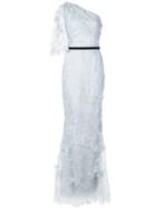 Marchesa Notte Embroidered Long Dress - Blue