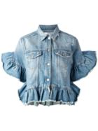 Msgm Frill Detail Denim Jacket, Women's, Size: 38, Blue, Cotton