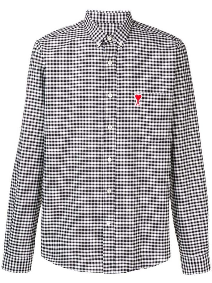 Ami Paris Button-down Shirt With Ami De Coeur Patch On Chest Pocket -