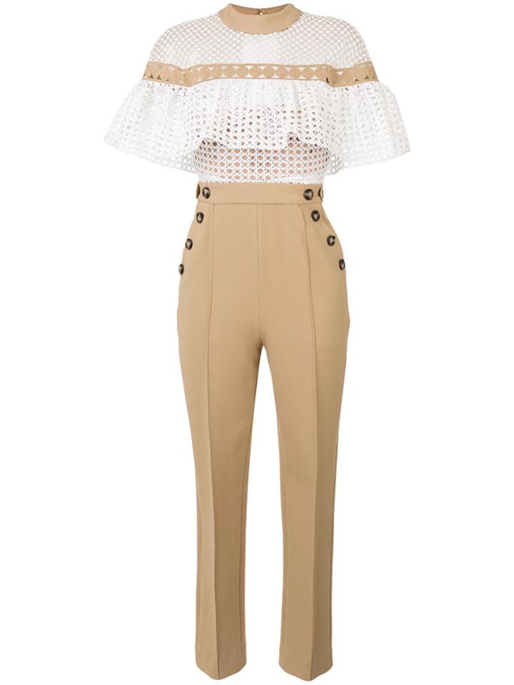 Self-portrait Ruffle Trim Jumpsuit - Nude & Neutrals