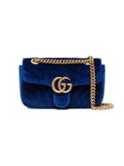 Gucci Mini Gg Marmont Velvet Shoulder Bag - Blue