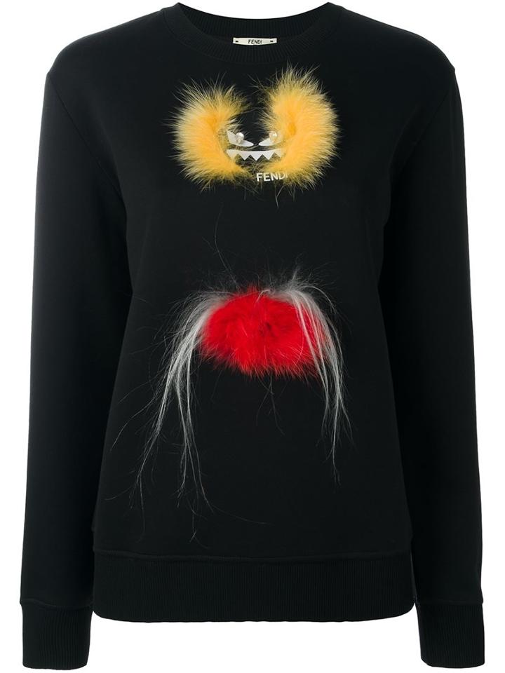 Fendi - Bag Bugs Sweatshirt - Women - Cotton/fox Fur/polyamide - 40, Black, Cotton/fox Fur/polyamide