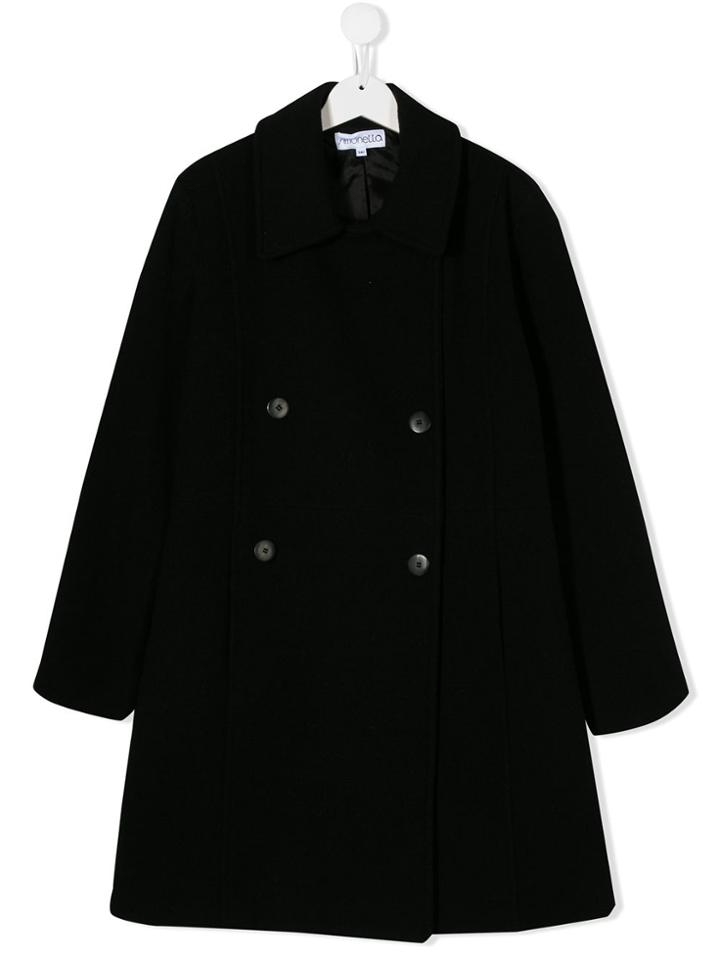 Simonetta Teen Double-breasted Fitted Coat - Black
