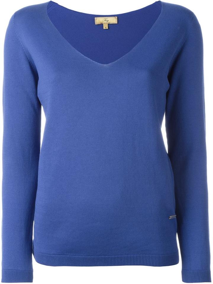 Fay V-neck Knit Jumper, Women's, Size: M, Blue, Cotton