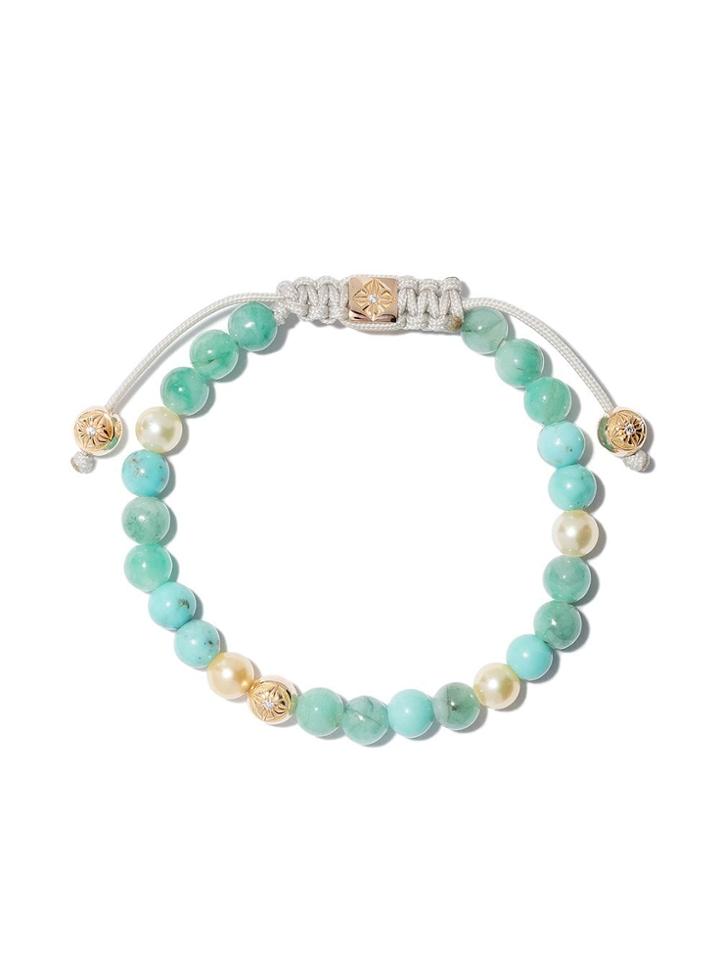 Shamballa Jewels 18kt Yellow Gold, Diamond & Emerald Beaded