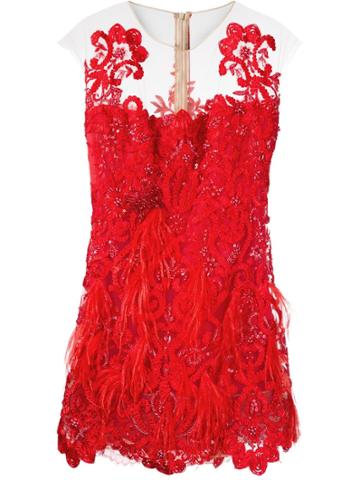 Nedret Taciroglu Couture Fitted Lace Embroidered Dress
