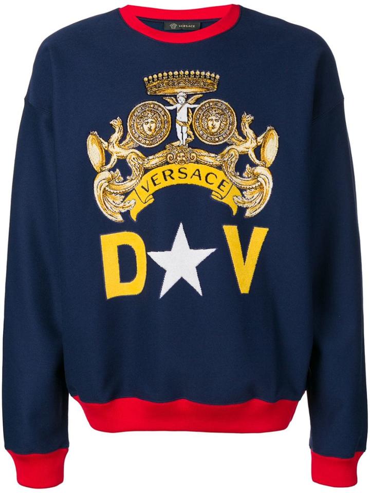 Versace Logo Intarsia Sweatshirt - Blue