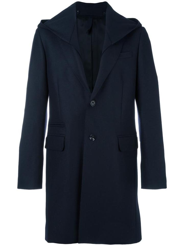 Paolo Pecora Buttoned Hooded Coat, Men's, Size: 48, Blue, Virgin Wool/polyamide/viscose
