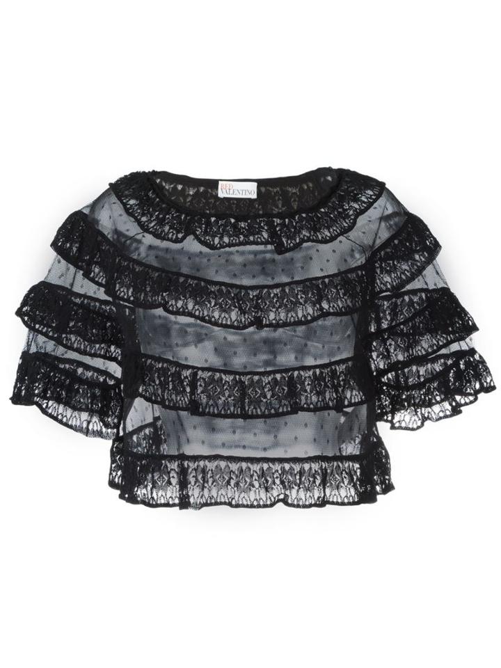Red Valentino Ruffle Lace Top, Women's, Size: Xs, Black, Cotton/polyamide