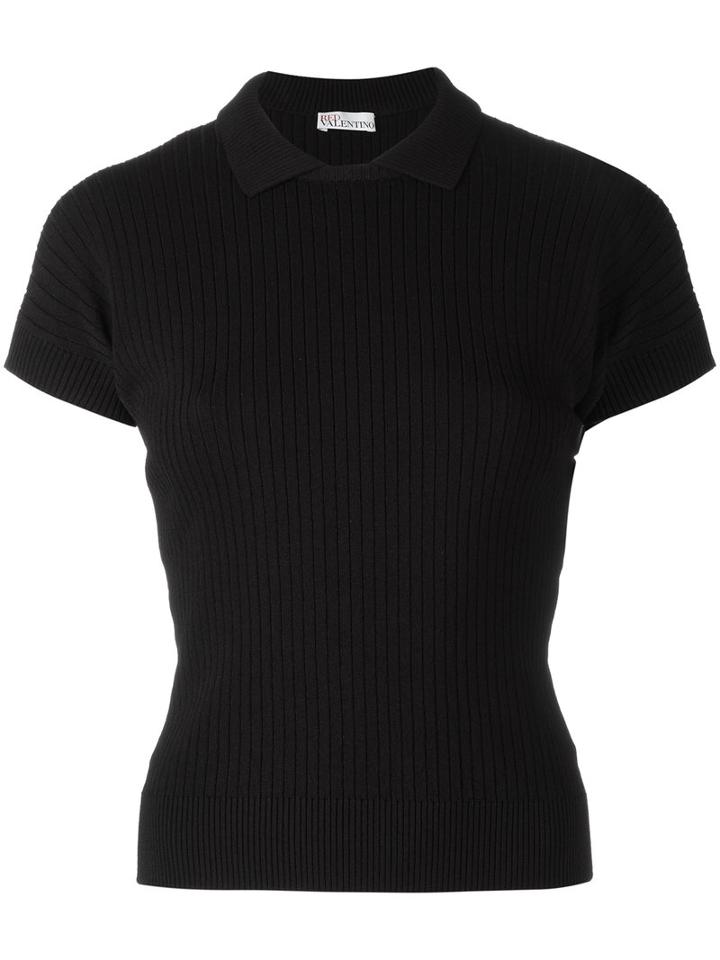 Red Valentino Ribbed Knit Polo Top, Women's, Size: Large, Blue, Viscose/polyamide