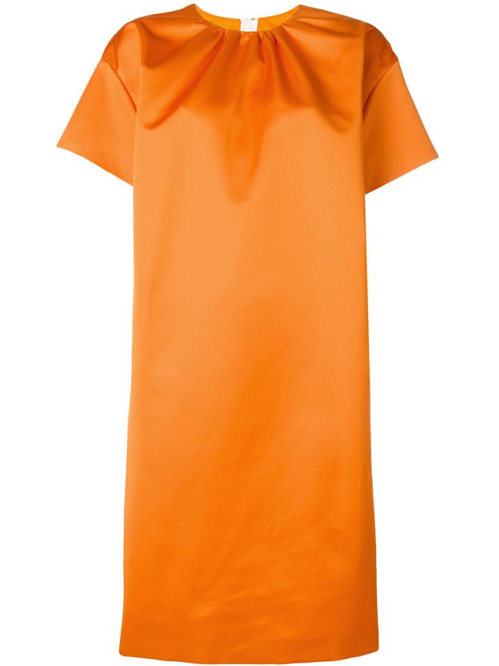 Rochas Pleated Neck Shift Dress - Yellow & Orange