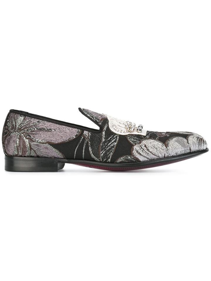 Dolce & Gabbana Embroidered Crown Slippers - Black