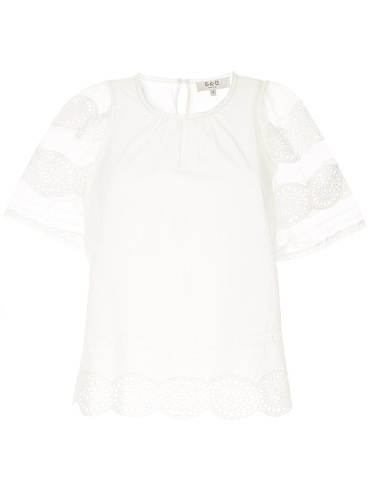 Sea Lace Sleeve Blouse - White