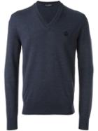 Dolce & Gabbana Embroidered Crown Jumper, Men's, Size: 46, Blue, Virgin Wool