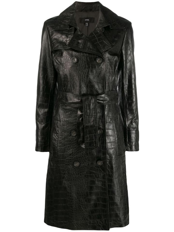 Arma Crocodile Effect Double-breasted Coat - Black