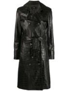 Arma Crocodile Effect Double-breasted Coat - Black
