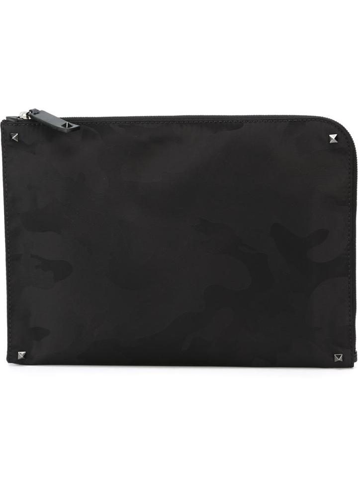 Valentino Camouflage Clutch, Adult Unisex, Black, Nylon