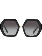 Valentino Eyewear Hexagonal Oversized V Logo Sunglasses - Black