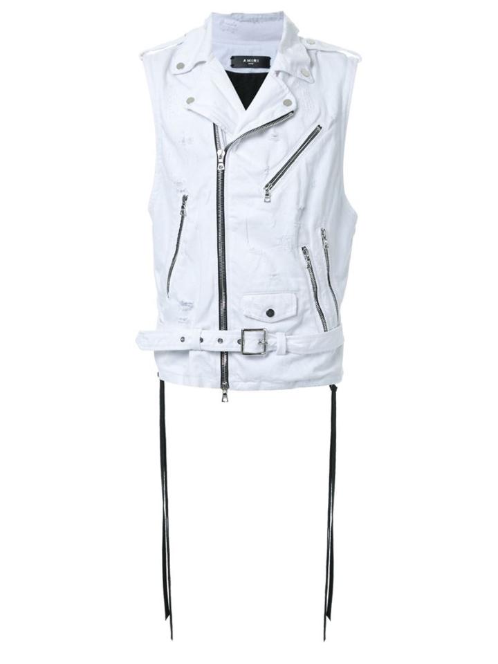 Amiri Sleeveless Biker Jacket, Men's, Size: Medium, White, Cotton
