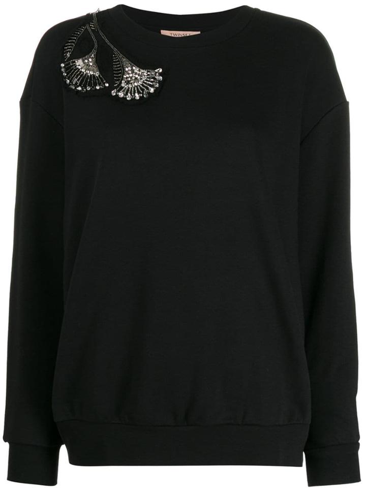 Twin-set Beaded Shoulder Detail Sweatshirt - Black