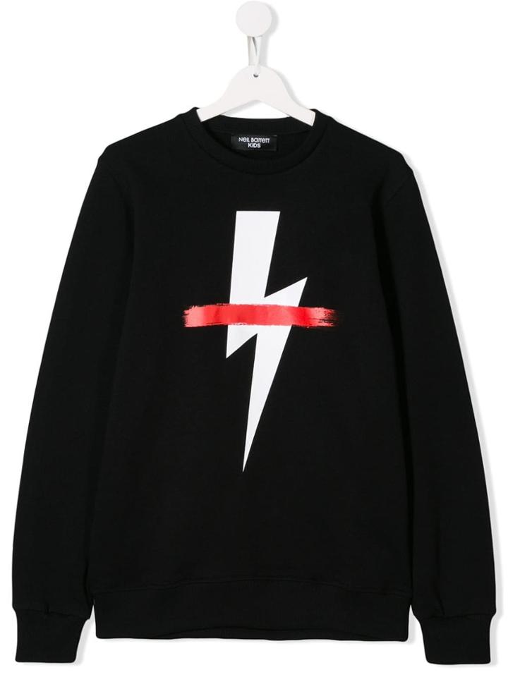 Neil Barrett Kids Teen Lightning Bolt Print Sweathirt - Black