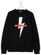 Neil Barrett Kids Teen Lightning Bolt Print Sweathirt - Black