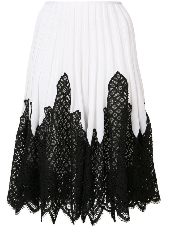 Oscar De La Renta - Lace Inset Pleated Skirt - Women - Silk/cotton/polyamide/spandex/elastane - L, White, Silk/cotton/polyamide/spandex/elastane