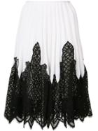 Oscar De La Renta - Lace Inset Pleated Skirt - Women - Silk/cotton/polyamide/spandex/elastane - L, White, Silk/cotton/polyamide/spandex/elastane